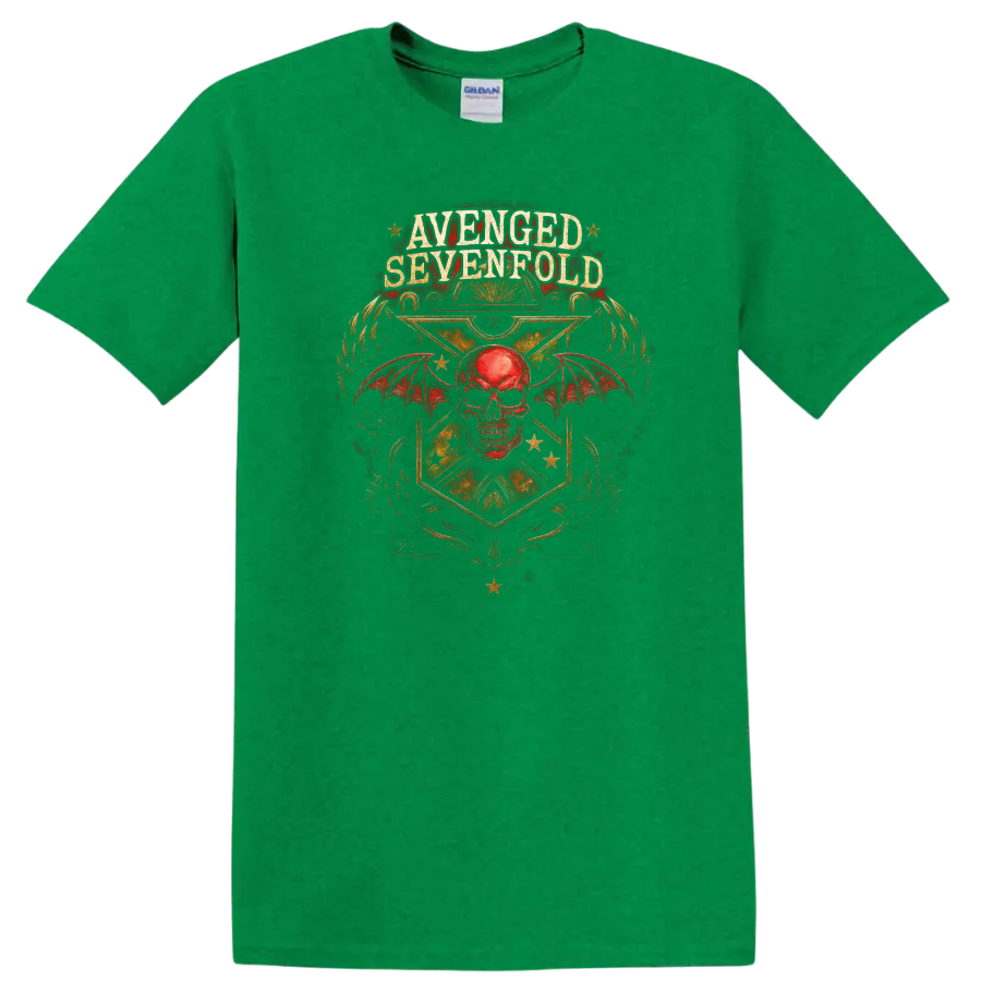 Avenged Sevenfold Retro Heavy Metal Skull Wings T Shirt - Antic Irish Green