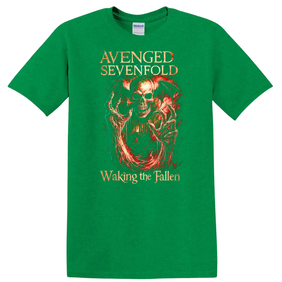 Avenged Sevenfold Retro Heavy Metal Skull Album Art T Shirt - Antic Irish Green