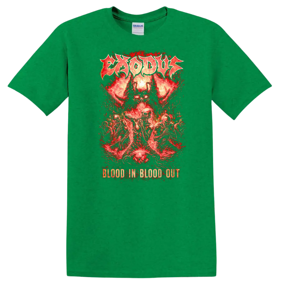 Blood In Blood Out Retro Heavy Metal Skull T Shirt - Antic Irish Green