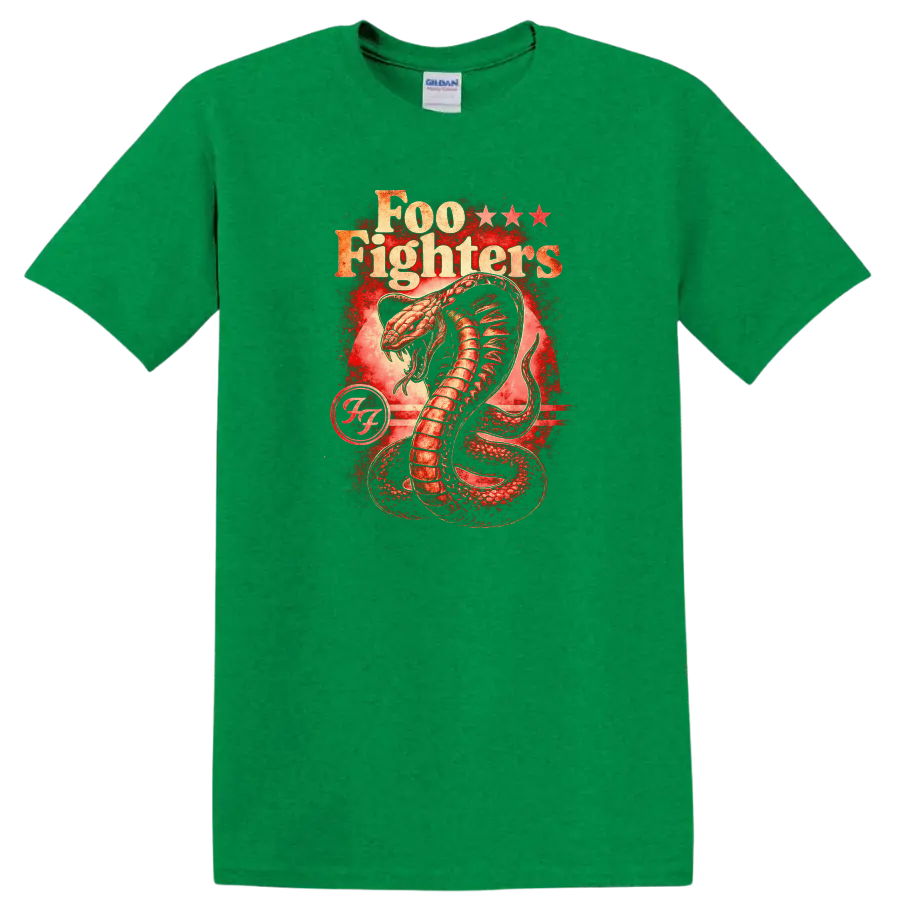 Foo Fighters Retro Heavy Metal Cobra Album Cover Style T Shirt - Antic Irish Green