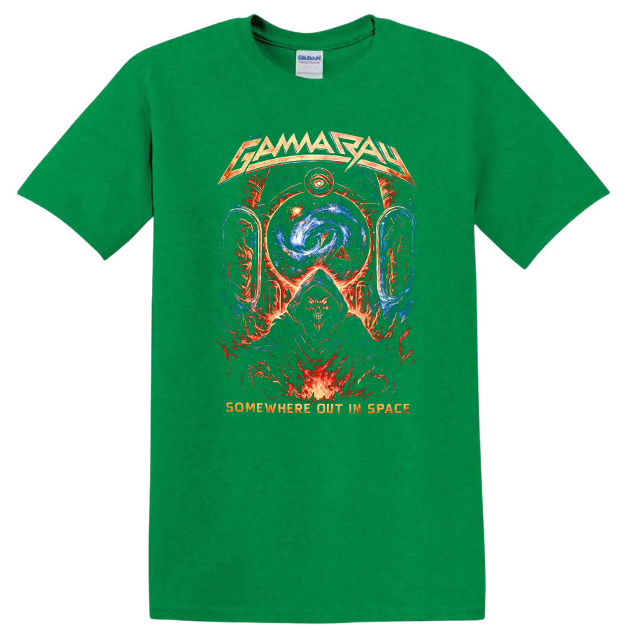 Gamma Ray Retro Heavy Metal Album Cover Style T Shirt - Antic Irish Green