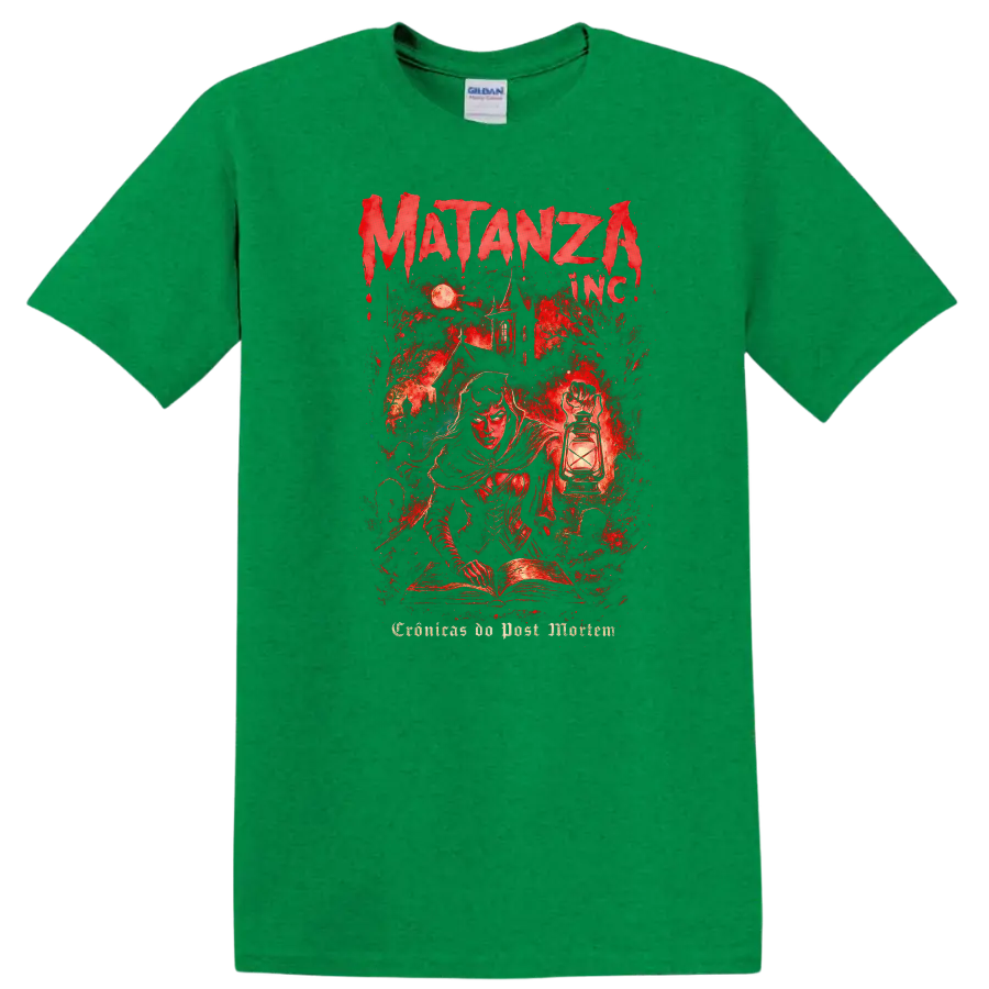 Matanza Inc Retro Heavy Metal Band Album Cover Style T Shirt - Antic Irish Green
