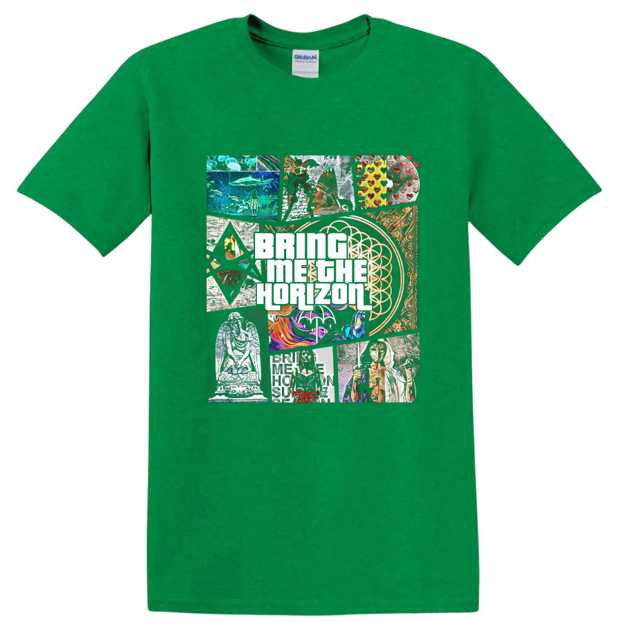 Bring Me The Horizon rock metal collage graphic print T - Antic Irish Green