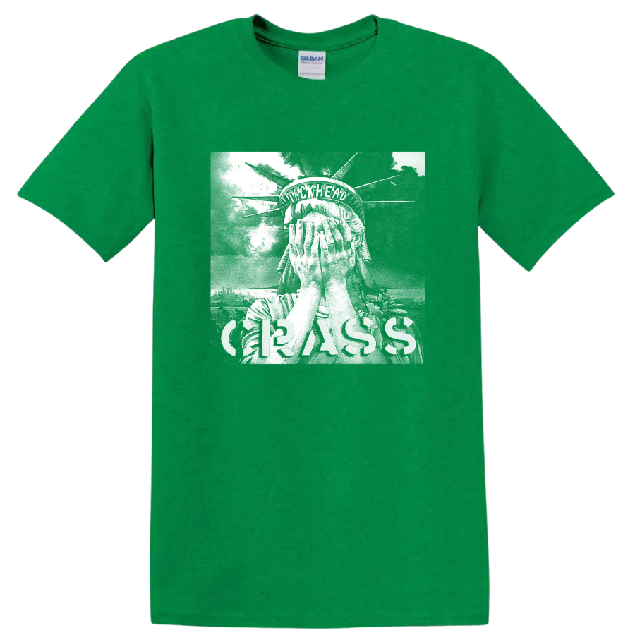 Crass punk rock band graphic design on a Antic Irish Green T Shirt