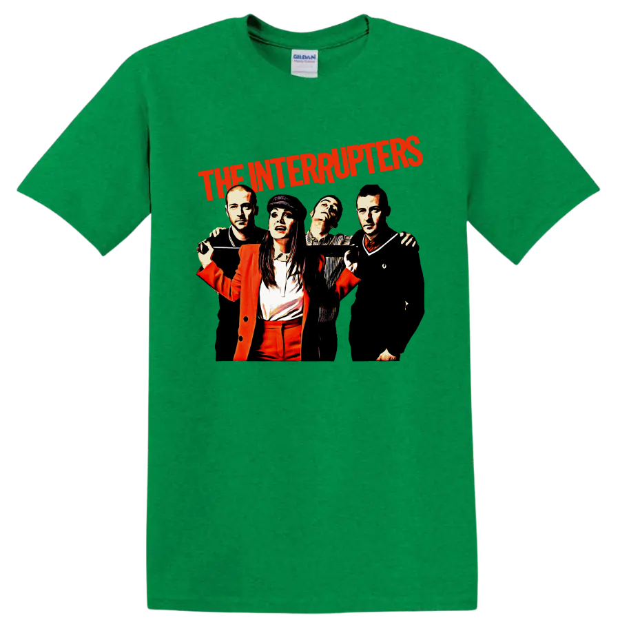 The Interrupters punk rock band graphic with red lettering and four performers on a Antic Irish Green T Shirt
