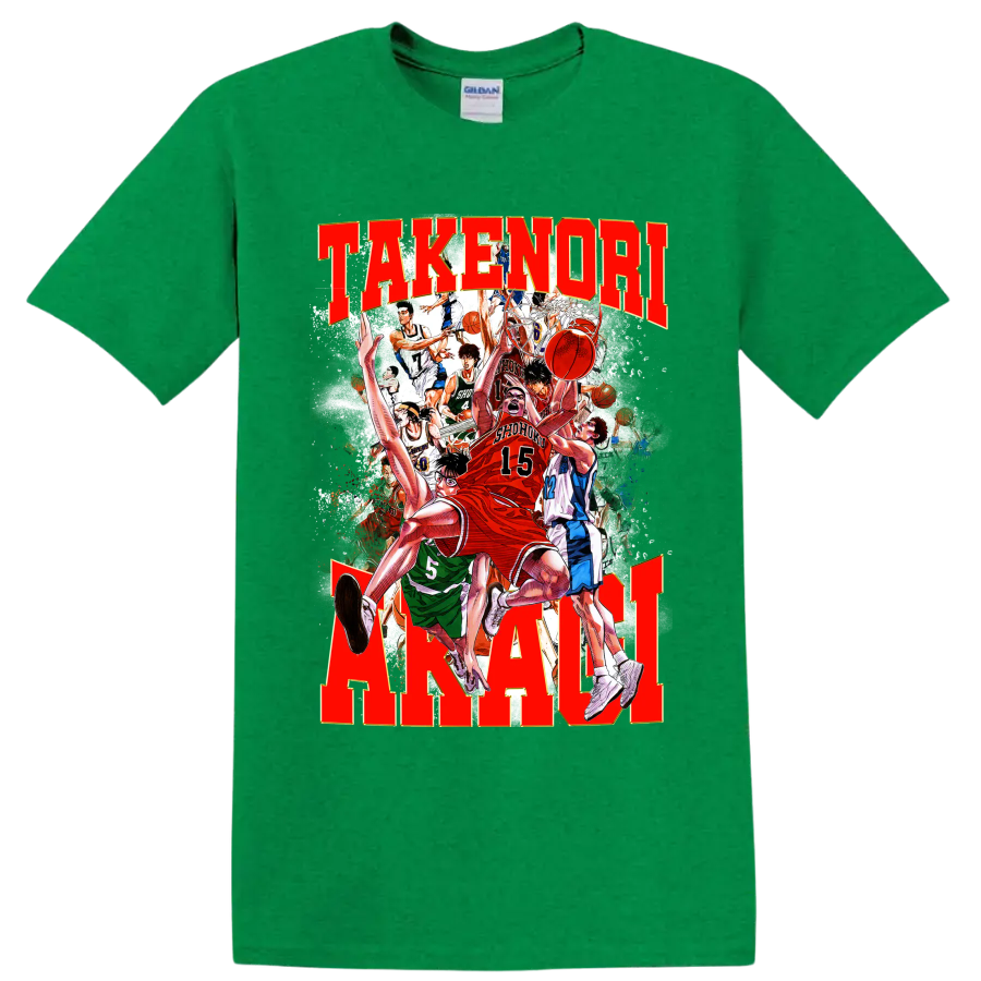 Hanamichi Sakuragi and Shohoku Slam Dunk manga basketball action collage on a Antic Irish Green T Shirt