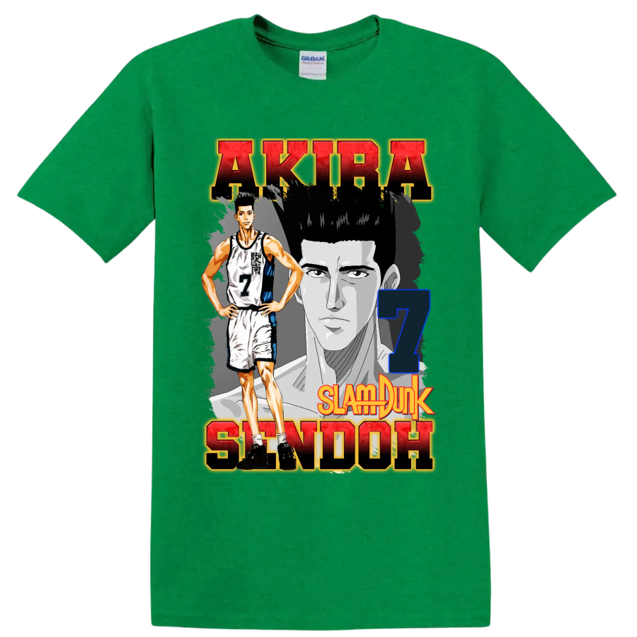 Akira Sendoh Slam Dunk manga basketball graphic with number 7 portrait art on a Antic Irish Green T Shirt