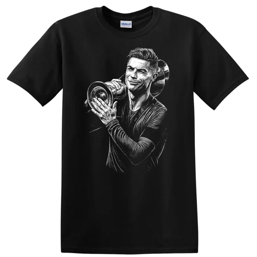 High-contrast retro soccer portrait of Cristiano Ronaldo T - Black