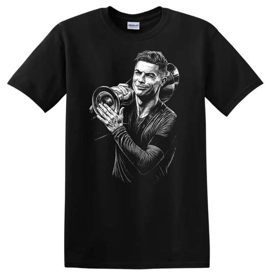 High-contrast retro soccer portrait of Cristiano Ronaldo T - Black