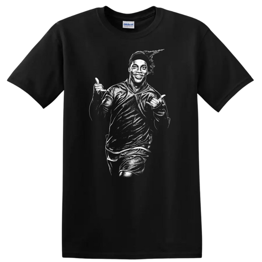Retro soccer player portrait in legend style inspired by Ronaldinho on a T - Black