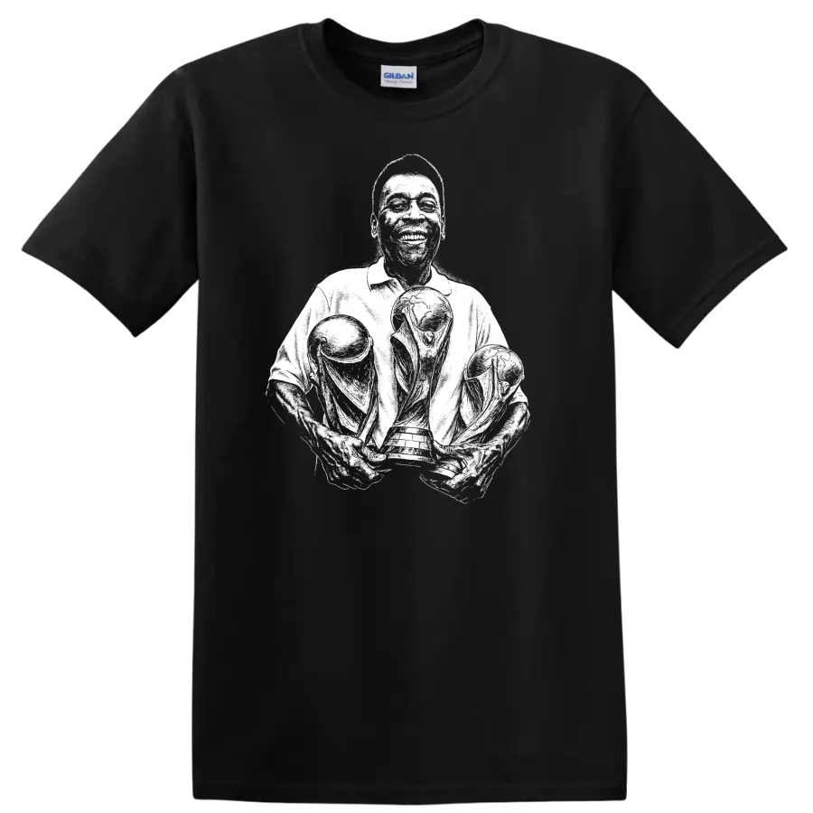 Retro soccer Pelé legend style portrait graphic T - Black