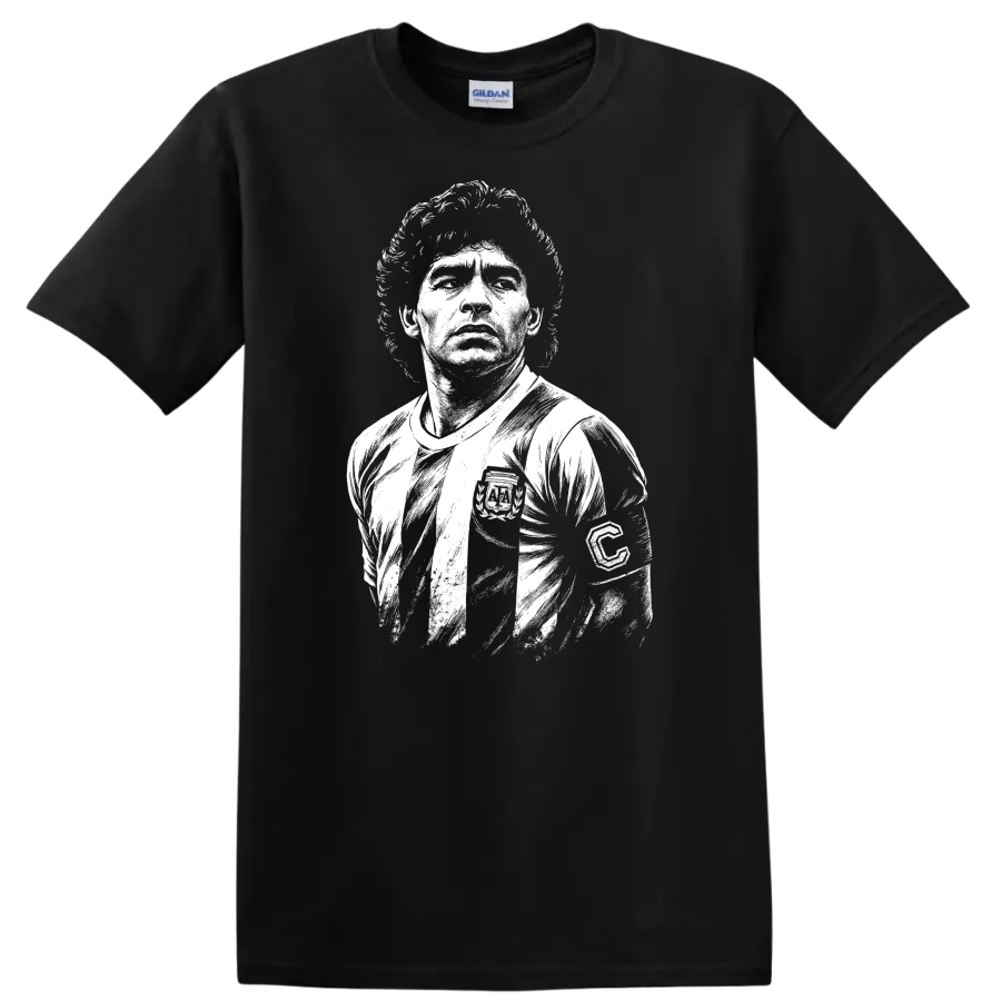 Black and white retro portrait of Diego Maradona on a T - Black