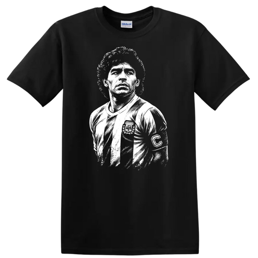 Black and white retro portrait of Diego Maradona on a T - Black