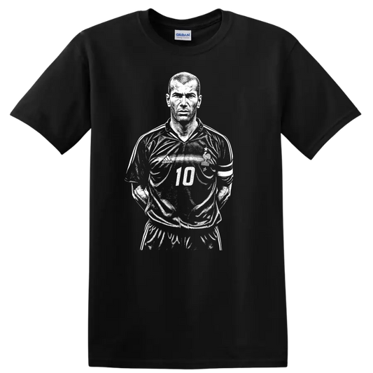 Black and white retro soccer portrait graphic T-shirt inspired by - Black