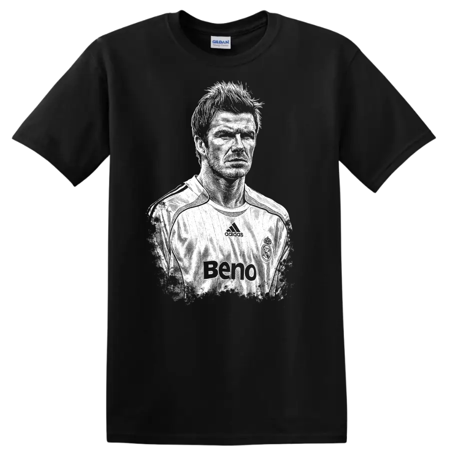 Retro soccer portrait style graphic inspired by David Beckham on a - Black