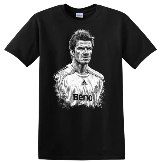 Retro soccer portrait style graphic inspired by David Beckham on a - Black
