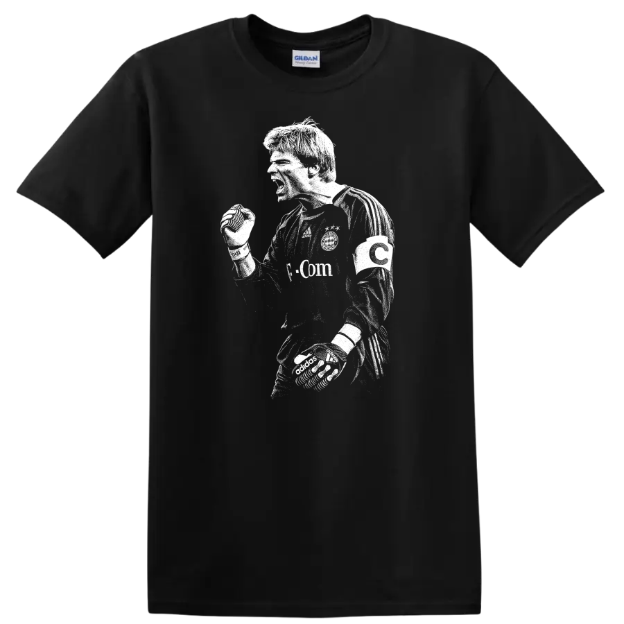 Black and white retro soccer portrait of Oliver Kahn on a T - Black