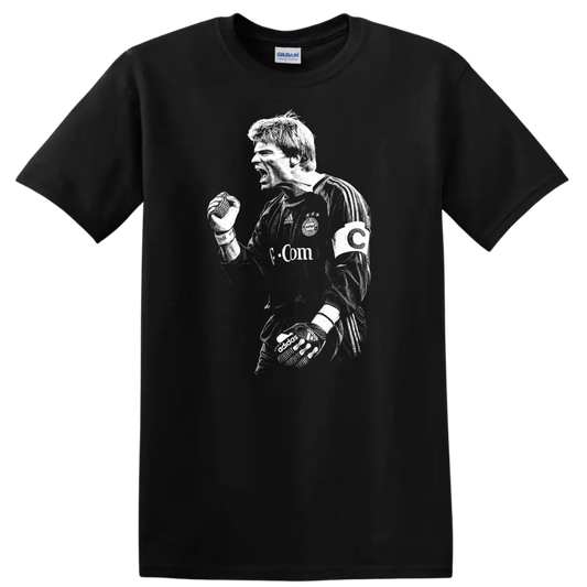 Black and white retro soccer portrait of Oliver Kahn on a T - Black