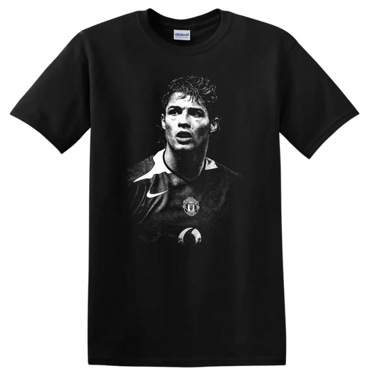 Retro black and white Cristiano Ronaldo portrait style T shirt - Black
