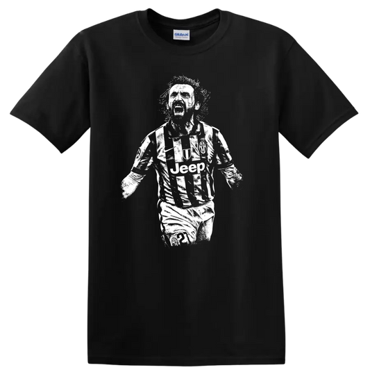 Retro soccer portrait design inspired by Andrea Pirlo on a T - Black