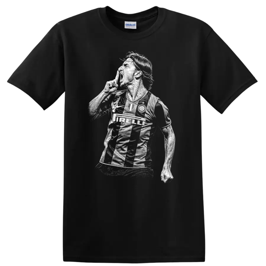 Black and white retro soccer player portrait graphic T Shirt featuring Zlatan - Black