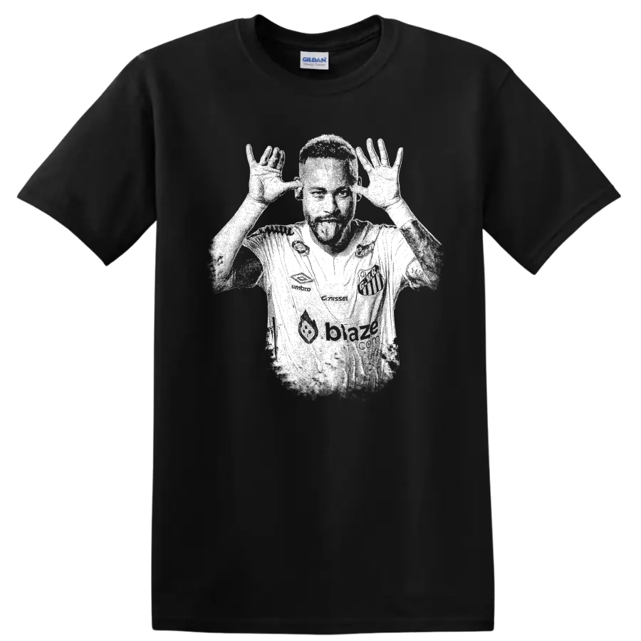 Retro soccer player portrait of Neymar Jr legend style T Shirt - Black