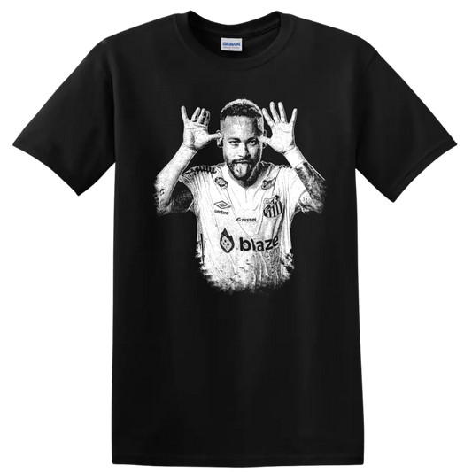 Retro soccer player portrait of Neymar Jr legend style T Shirt - Black