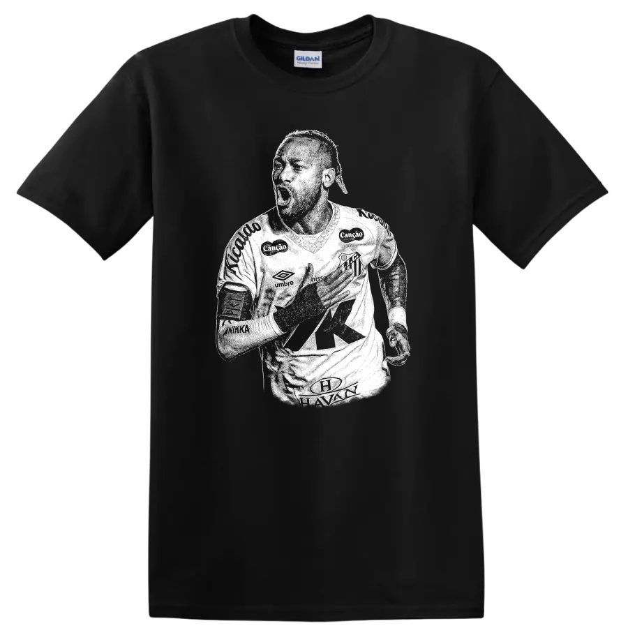 Retro soccer portrait silhouette inspired by Neymar Jr. on a black T - Black