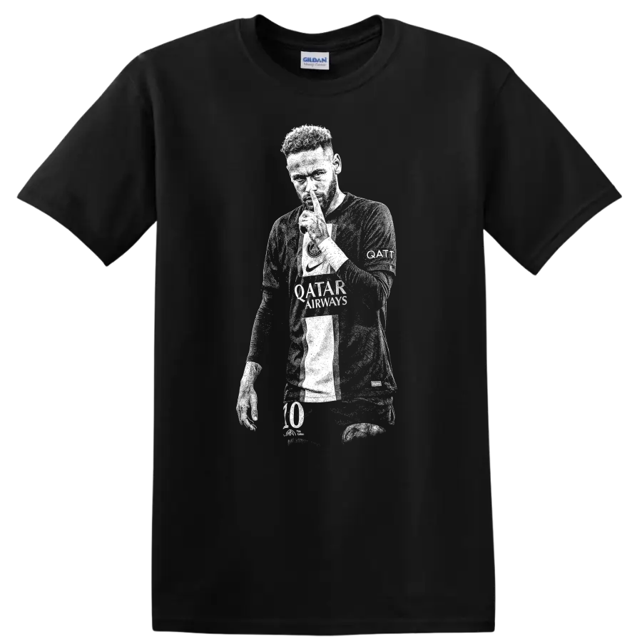 Retro soccer player portrait silhouette design inspired by Neymar Jr. T - Black