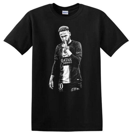 Retro soccer player portrait silhouette design inspired by Neymar Jr. T - Black