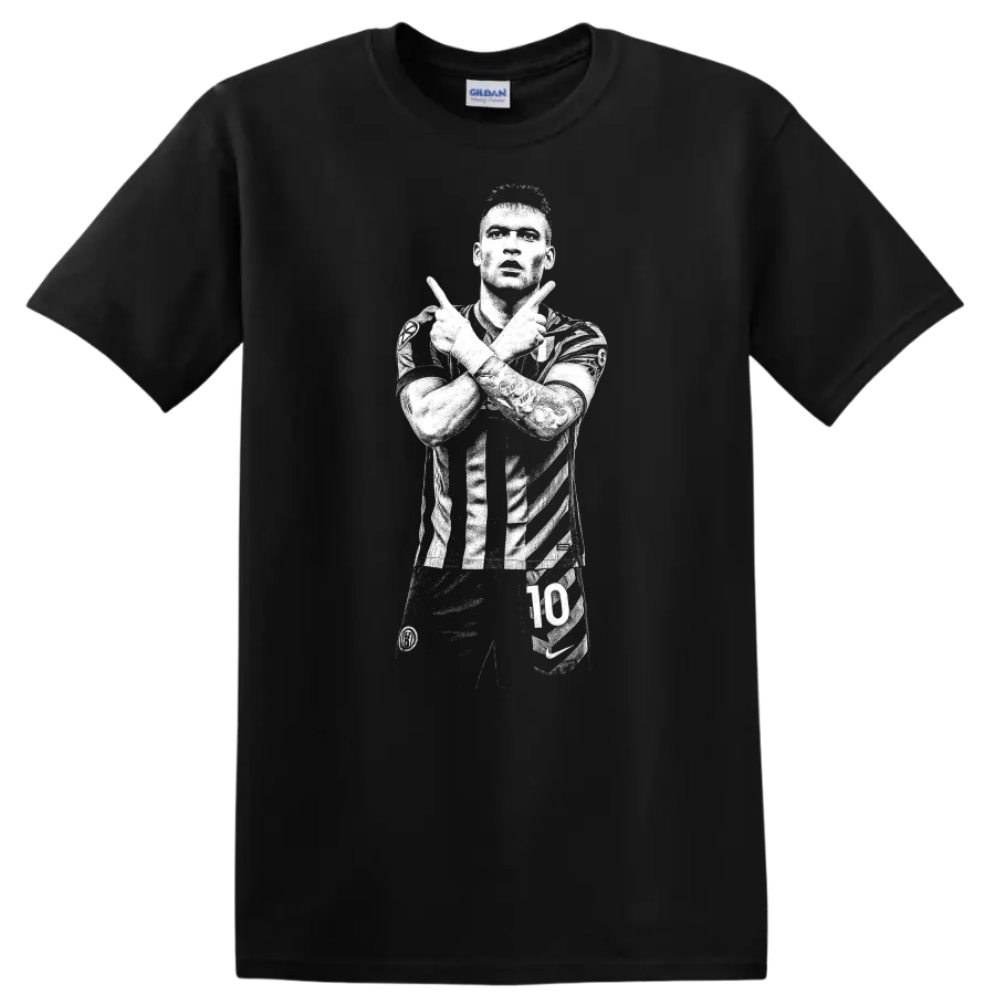 Black and white retro soccer portrait of Lautaro Martínez on a T - Black