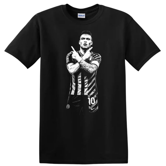 Black and white retro soccer portrait of Lautaro Martínez on a T - Black