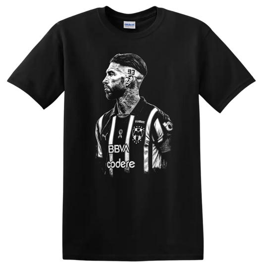 Retro style Sergio Ramos soccer portrait graphic on T - Black