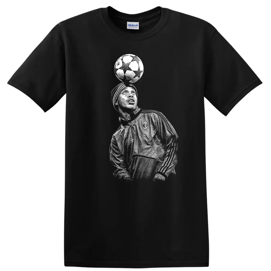 Retro soccer portrait of Ronaldo de Assis Moreira in legend style T - Black