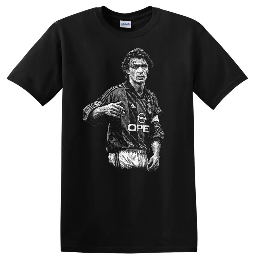 Retro soccer portrait of Paolo Cesare Maldini style graphic T - Black