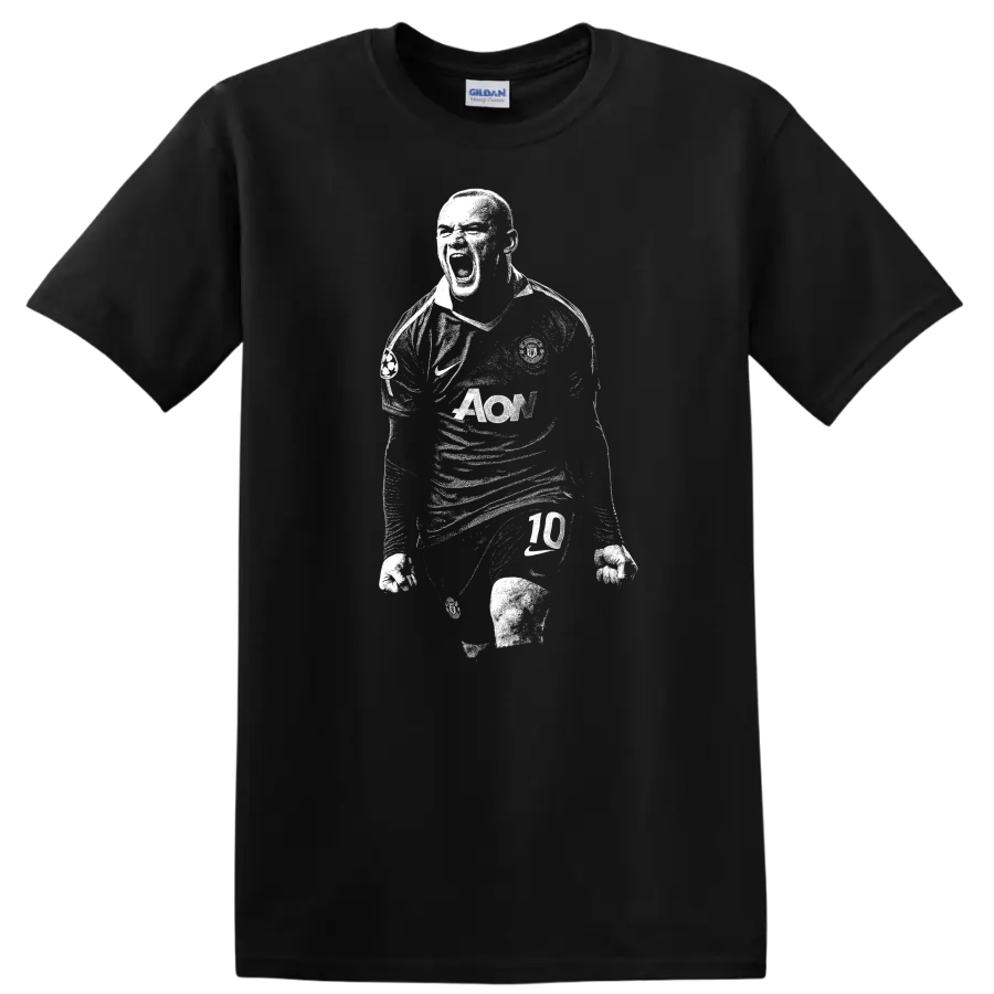 Retro black and white soccer player portrait style Wayne Rooney T - Black