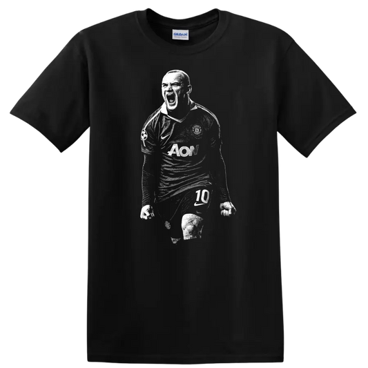 Retro black and white soccer player portrait style Wayne Rooney T - Black