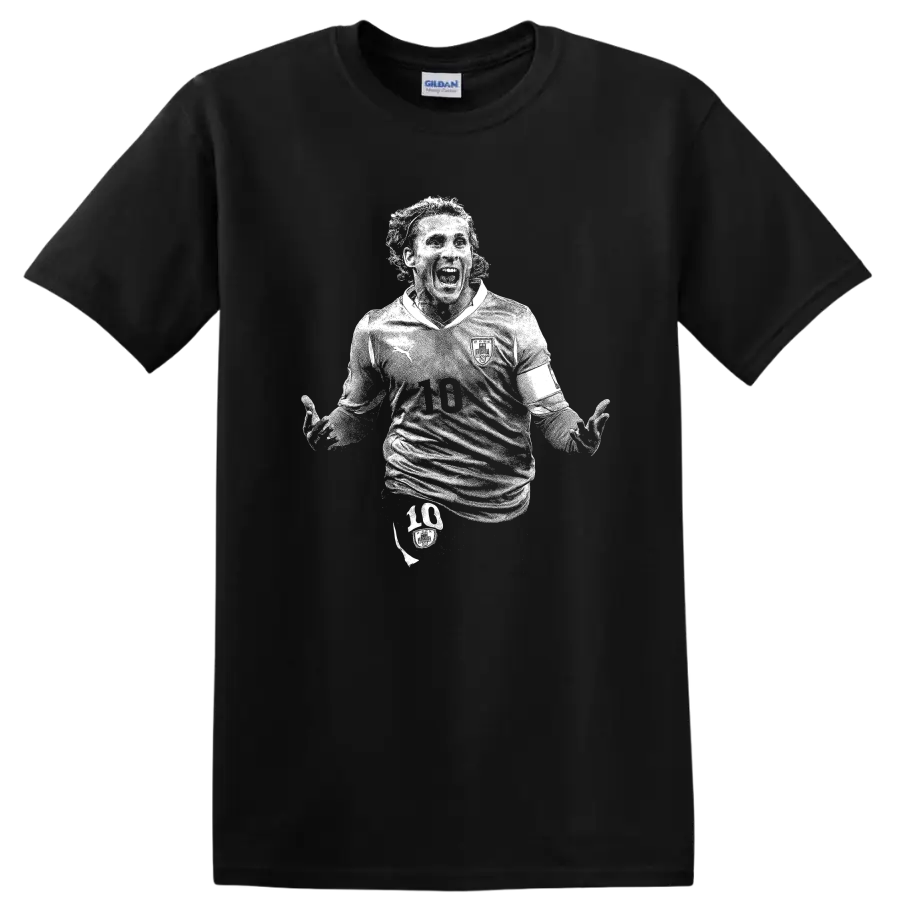 Retro soccer portrait silhouette inspired by Diego Forlán T - Black