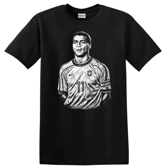 Retro soccer portrait legend style silhouette of Ronaldo Nazário T - Black