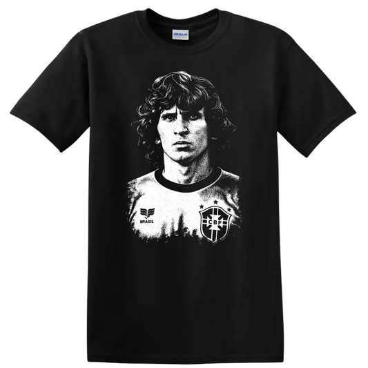 Retro soccer legend portrait of Arthur Antunes Coimbra black and white T shirt - Black