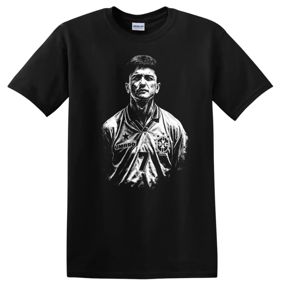 Retro soccer portrait of Romário de Souza Faria, legend style T shirt - Black