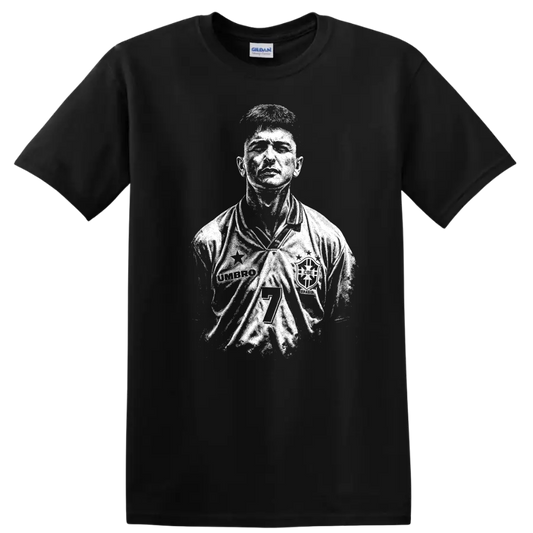 Retro soccer portrait of Romário de Souza Faria, legend style T shirt - Black