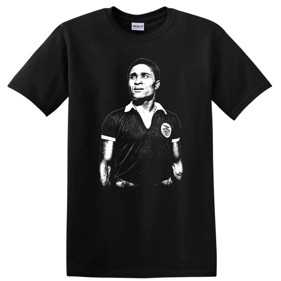 Retro black-and-white soccer legend portrait of Eusébio da Silva Ferreira T - Black