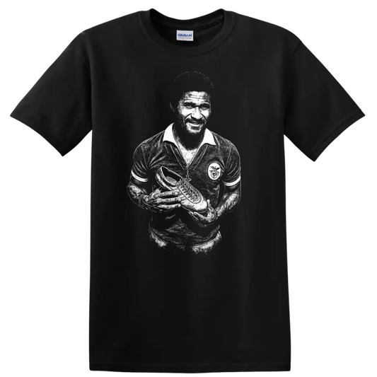 Retro black and white portrait of Eusébio da Silva Ferreira on T - Black