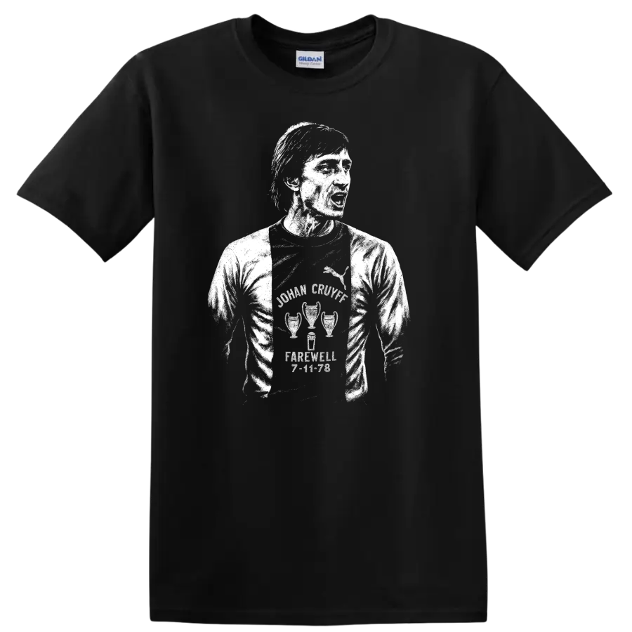 Retro black and white soccer legend portrait graphic T - Black
