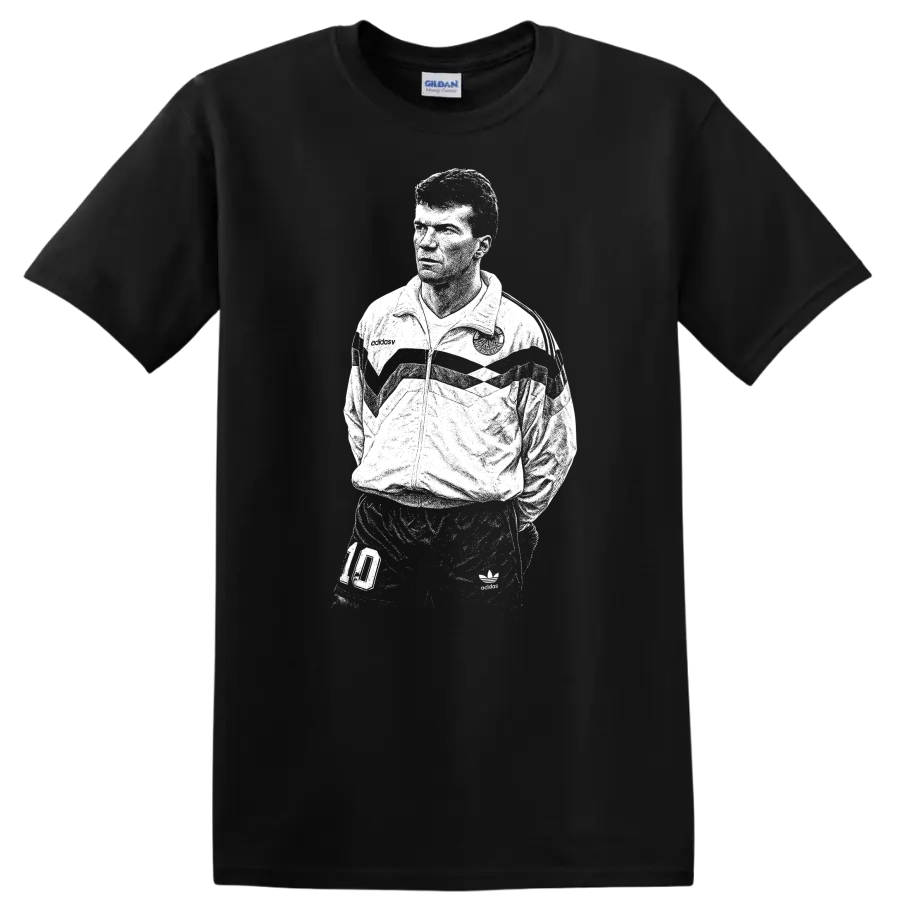 Retro soccer legend portrait graphic T Shirt inspired by Matthias - Black