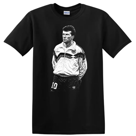 Retro soccer legend portrait graphic T Shirt inspired by Matthias - Black