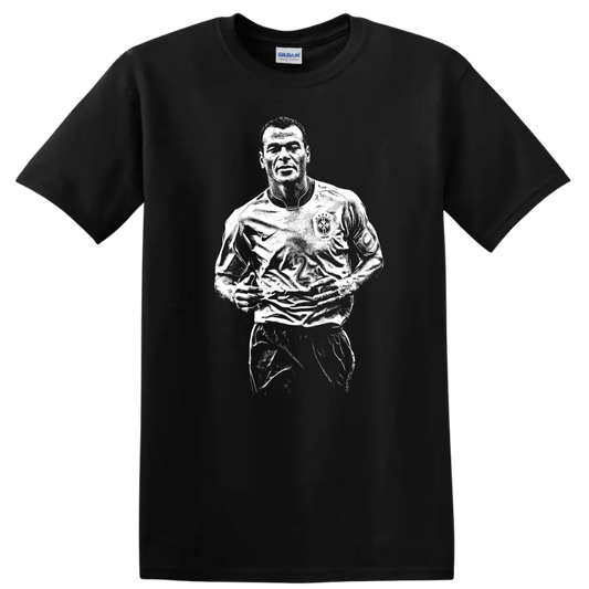 Retro soccer legend portrait style design inspired by Marcos Evangelista de Morais on T - Black