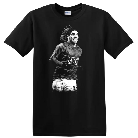 Retro soccer legend portrait of Carlos Alberto Tévez on T - Black