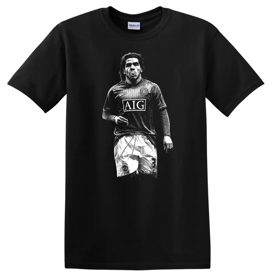 Retro soccer legend portrait style graphic featuring Carlos Alberto Tévez T - Black
